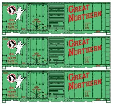 Accurail HO 8170 40' Combination Door Steel Boxcar 3-Pack Kit, Great Northern