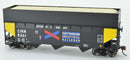 PREORDER Bowser HO 42582 70-Ton Offset-Side Wood Chip Hopper with Flat Side Extensions, Chattahoochee Industrial 5202 (Built 12-58, black, yellow, blue, red)