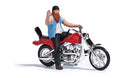 Busch HO 7861 American Motorcycle with Biker Figure, Assembled, Action Set, Red