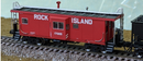 Bluford Shops 43050 International Car Bay Window Caboose Phase 3 - Ready to Run -- Rock Island 17072 (As-Delivered, red, black), N Scale