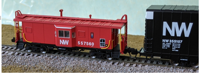 Bluford Shops 43061 International Car Bay Window Caboose Phase 3 - Ready to Run -- Norfolk & Western 557560 (red, white, black), N Scale