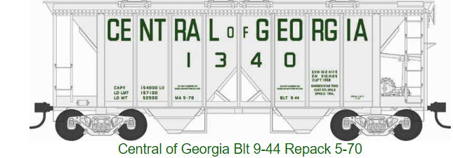 Bowser 43250 70-Ton 2-Bay Covered Hopper w/Open Sides - Ready to Run - Executive Line -- Central of Georgia