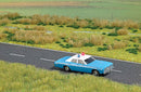 Busch 5629 1976 Dodge Monaco 4-Door Sedan With Working Lights, Police (Blue Body, White Canopy)
