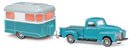 Busch 48243 1950 Chevrolet Pickup Truck With Nagetusch Camper Trailer, Teal