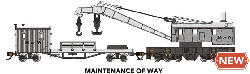 PREORDER Bachmann 16151 N 250-Ton Crane and Boom Tender - Ready to Run -- Maintenance of Way (gray, black)