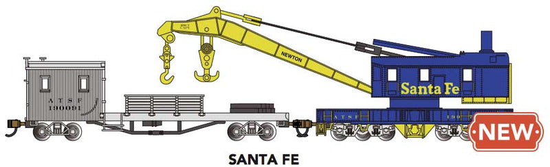 PREORDER Bachmann 16153 N 250-Ton Crane and Boom Tender - Ready to Run -- Santa Fe (blue, yellow, silver)