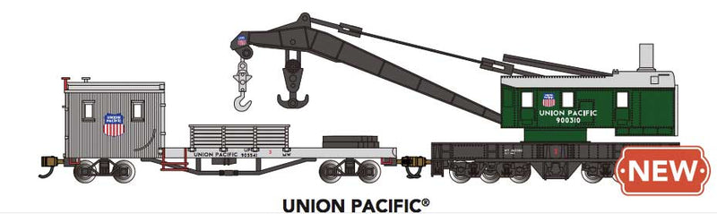 PREORDER Bachmann 16154 N 250-Ton Crane and Boom Tender - Ready to Run -- Union Pacific (green, black, silver)