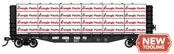 PREORDER Bachmann 12927 HO 52' Open Centerbeam Flatcar with Lumber Load - Ready to Run -- Northern Pacific