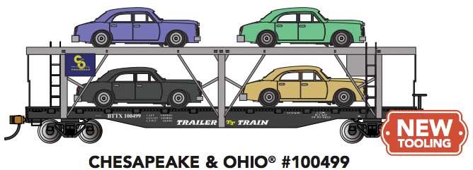 PREORDER Bachmann 18803 HO 52' Open Auto Carrier with Sedan Load - Ready to Run -- Chesapeake & Ohio