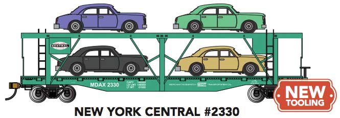 PREORDER Bachmann 18802 HO 52' Open Auto Carrier with Sedan Load - Ready to Run -- New York Central