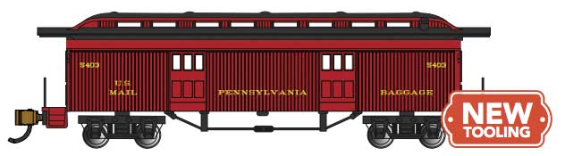 PREORDER Bachmann 13362 N Old-Time Wood Baggage Car - Ready to Run -- Pennsylvania Railroad