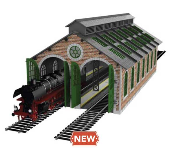 Bachmann 39129 HO Two_Stall Steam-Era Brick Engine House -- Kit - Painted