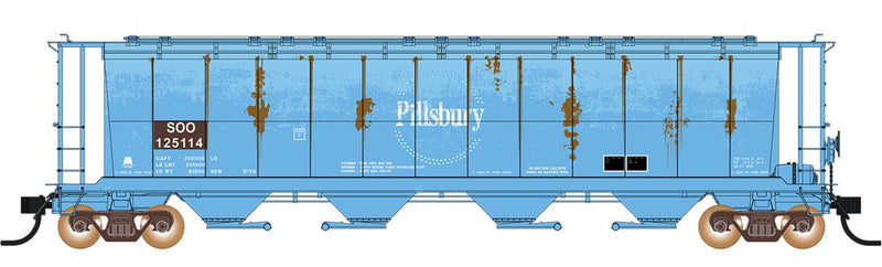 PREORDER Intermountain HO 45145 NSC 59' 4550 Cubic Foot Cylindrical Hopper with Trough Hatch, Soo Line ex Pilsbury