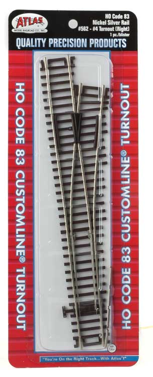 Atlas #562 Code 83 Turnout w/Nickel-Silver Rail & Brown Ties - Custom Line(R) -- #4 Right Hand