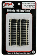 Atlas HO 835 Code 100 Curved Snap-Track Nickel-Silver Rail, 1/3 Section, 18" Radius (Black Ties) (4)