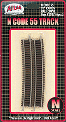 Atlas N 2027 Code 55 Track with Nickel-Silver Rail & Brown Ties, 20" Radius Half Curve (6)