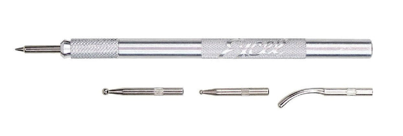 Excel 30605 Aluminum Handle Burnishing Set, Carded, Comes with 4 Interchangeable Tips (1/32", 1/16", 1/8" & spoon)
