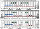 Accurail Inc 8157 Pullman-Standard 4750 3-Bay Covered Hopper 3-Pack - Kit -- Soo Line ICE