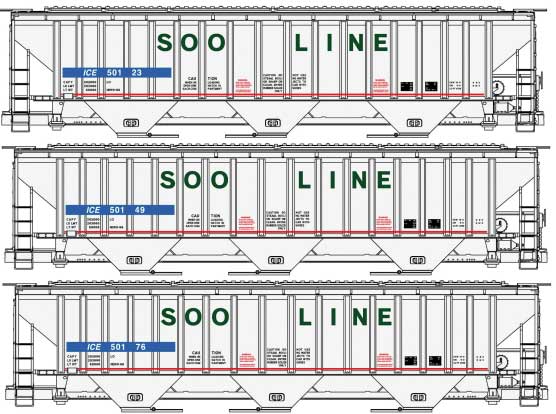 Accurail Inc 8157 Pullman-Standard 4750 3-Bay Covered Hopper 3-Pack - Kit -- Soo Line ICE