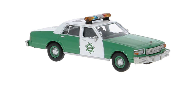 Brekina HO 19716 1987 Chevrolet Caprice Sedan, Assembled, San Diego Sheriff (green, white)