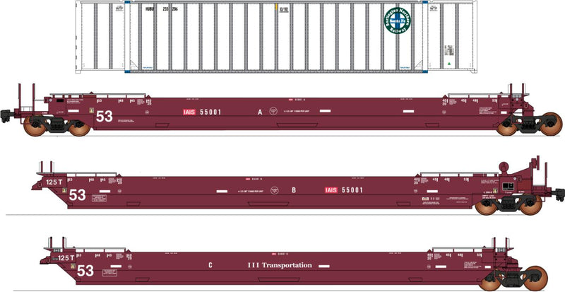 PREORDER Intermountain HO 47354C-01 Maxi IV Well Car & Container Car Set, Iowa Interstate
