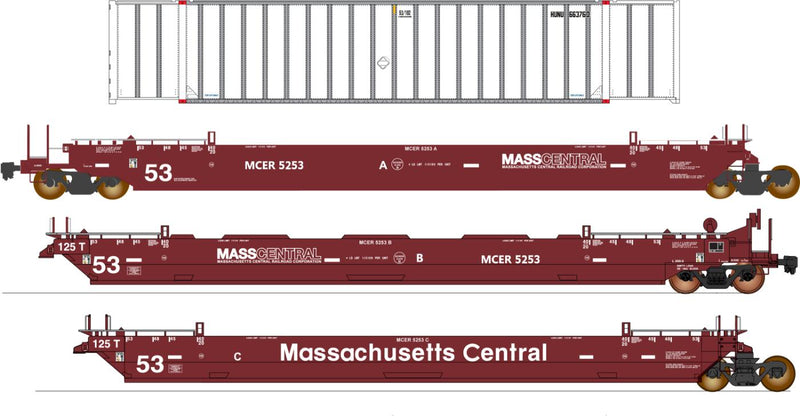 PREORDER Intermountain HO 47357C-01 Maxi IV Well Car & Container Car Set, Mass Central