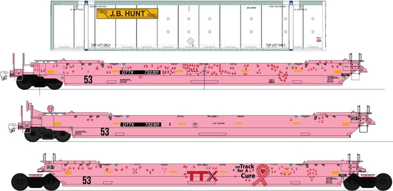 PREORDER Intermountain HO 47371C-02 Maxi IV Well Car & Container Car Set, TTX On Track For a Cure