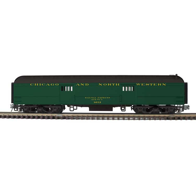 PREORDER Atlas 2001378 O 60' Heavyweight Baggage - 2-Rail - Ready to Run - Trainman(R) -- Chicago & North Western (Pullman Green, black)