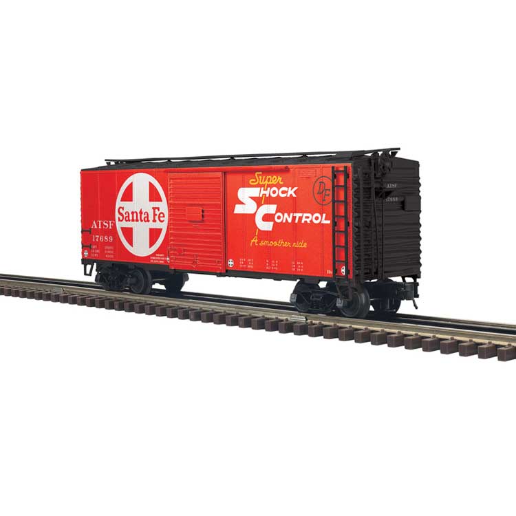 PREORDER Atlas 2001297 O 40' Sliding-Door Boxcar - 2-Rail - Ready to Run - Trainman(R) -- Santa Fe (red, white, Shock Control & Large Logo)