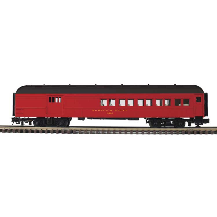 PREORDER Atlas 2001234 O 60' Heavyweight Combine - 3-Rail - Ready to Run - Trainman(R) -- Boston & Maine (maroon, black)