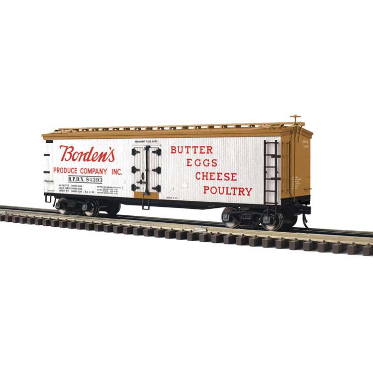 PREORDER Atlas 3001681 O 40' Wood Reefer - 3-Rail - Ready to Run - Master(R) -- Borden's Produce Co. BPDX (white, Boxcar Red, red)