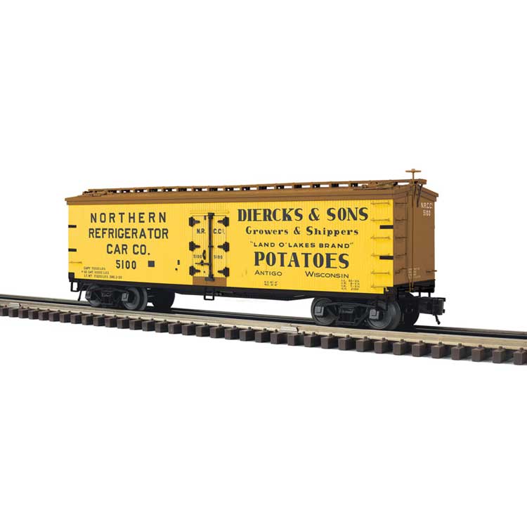 PREORDER Atlas 3001683 O 40' Wood Reefer - 3-Rail - Ready to Run - Master(R) -- Diercks & Sons Potatoes NRCC (yellow, Boxcar Red, black)