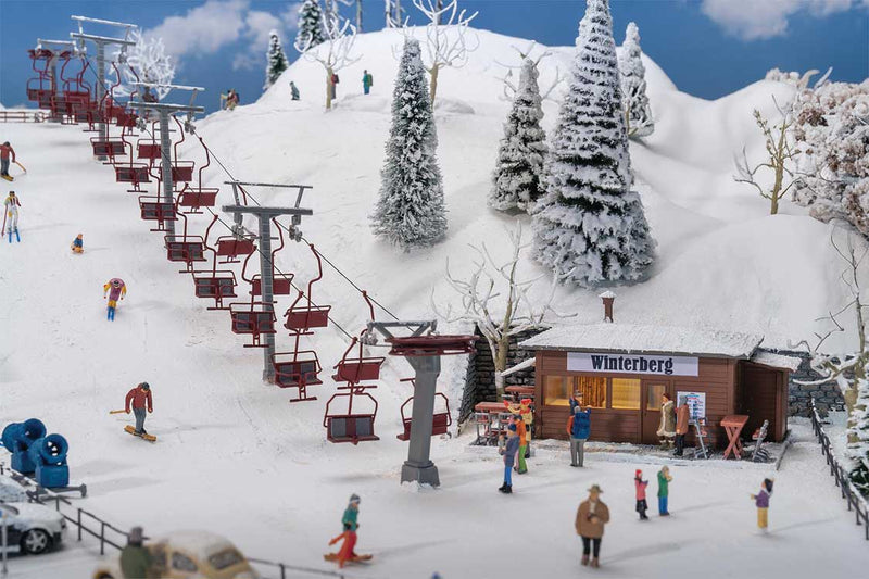 PREORDER Faller Gmbh 134004 HO Chairlift/Ski Lift -- Kit - 24 Chairs, Ticket Kiosk, 4 Chair Supports, Small Shed, Details