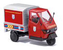 PREORDER Busch HO 48449 2006 Piaggio Ape 50 3-Wheel Pickup Truck, Assembled, Chempark Fire Department (red, silver, blue, yellow, German Lettering)