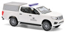 PREORDER Busch HO 53737 2015 Nissan Navara/Frontier Crew-Cab Pickup Truck with Cap, Assembled, Explosive Ordnance Disposal Baden-Wurttemberg (white, German Lettering)