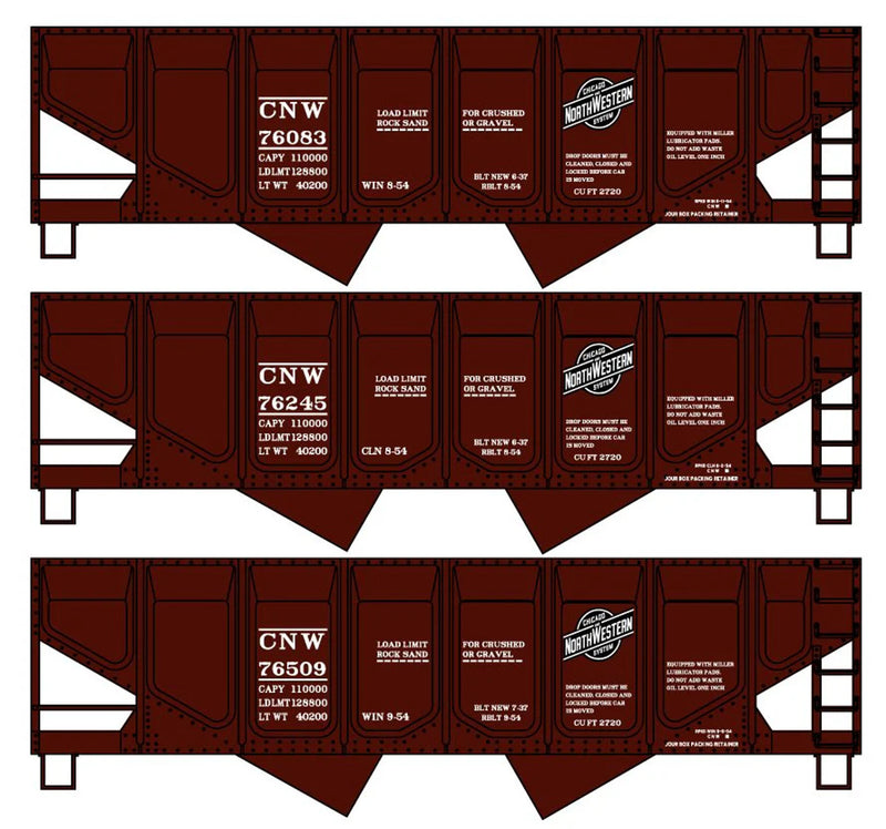 Accurail HO 8174 Panel-Side Twin Hopper 3-Car Set Chicago & Northwestern (CNW) 76083, 76245, 76509