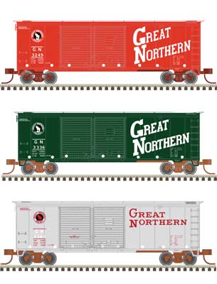 Atlas 50006203 N TRAINMAN 40' DD BOX CAR GREAT NORTHERN EXPERIMENTAL SCHEMES 3-PACK [3249, 3336, 3345]