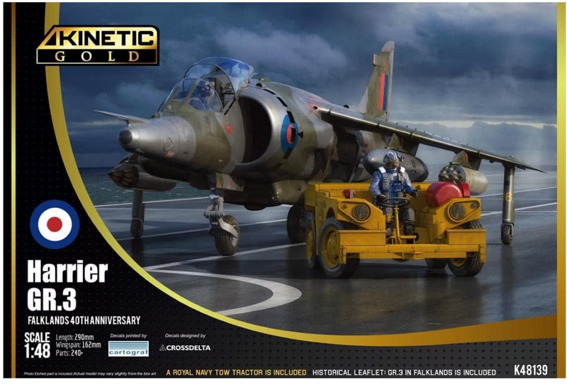 Kinetic Model Kits K48139 Harrier GR.3 Falklands 40th Anniversary (includes Royal Navy Tow Tractor) 1/48