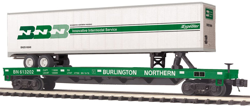 MTH Premier O 20-95641 Flat Car with 48' Trailer, Burlington Northern