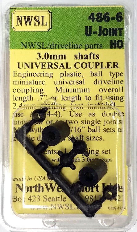 Northwest Short Line HO 486-6 3mm Shaft U-Joint Universal Coupler Set