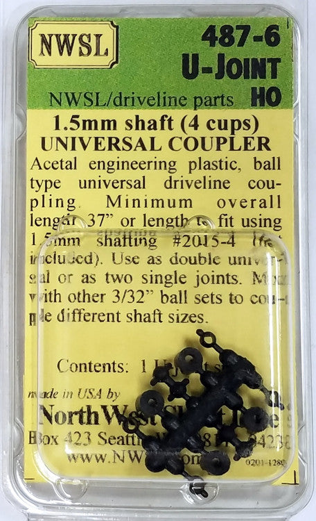 Northwest Short Line HO 487-6 1.5 Shaft U-Joint Universal Coupler Set