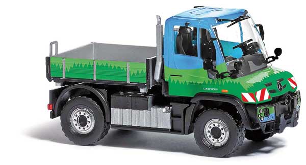 Busch Gmbh & Co Kg 50931 2013 Mercedes-Benz Unimog U 430 Heavy-Duty Pickup Truck - Assembled -- Bayrischer Wald (green, blue, German Lettering), HO Scale