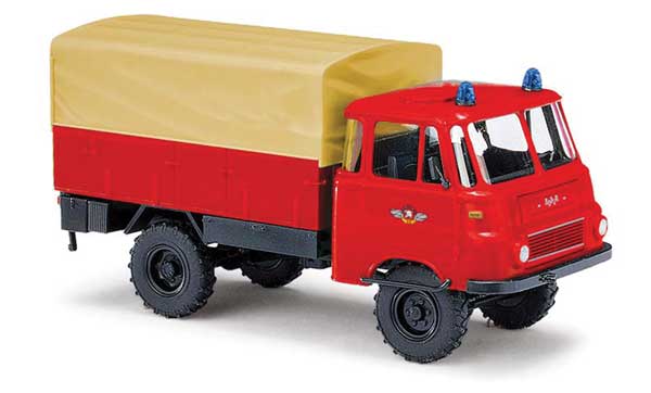 Busch Gmbh & Co Kg 51656 1968 Robur LO 1801 A Low-Side Truck - Assembled -- Freiwillige, Germany, Fire Department (red, beige, German Lettering), HO Scale