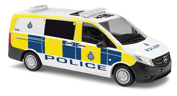 Busch Gmbh & Co Kg 51190 2013 Mercedes-Benz V Class Passenger Van - Assembled -- British Police (white, blue, yellow), HO Scale