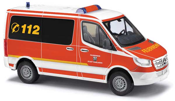 Busch Gmbh & Co Kg 53460 2018 Mercedes-Benz Sprinter High-Roof Ambulance - Assembled -- Dinslaken, Germany, Fire Department (red, white, German Lettering), HO Scale