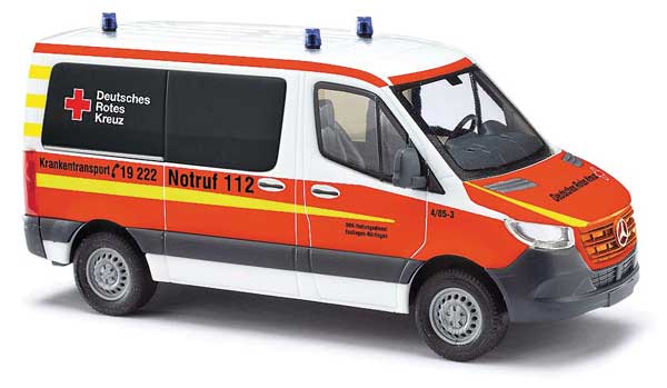 Busch Gmbh & Co Kg 53455 2018 Mercedes-Benz Sprinter High-Roof Ambulance - Assembled -- DRK Esslingen-Nurtingen (white, orange, yellow, German Lettering), HO Scale