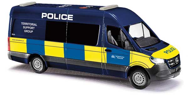 Busch Gmbh & Co Kg 52612 2014 Mercedes-Benz Sprinter Long-Wheelbase High-Roof Passenger Van - Assembled -- British Police (blue, yellow), HO Scale