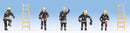 Noch HO 15021 Firefighters with Ladders, 5 Figures (black coats) & 2 Ladders
