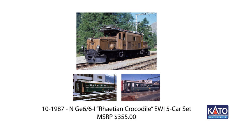 PREORDER Kato N 10-1987 Ge 6/6-I Electric Locomotive WI Set, Rhaetian Railway "Rhaetian Crocodile" (5-Pack)