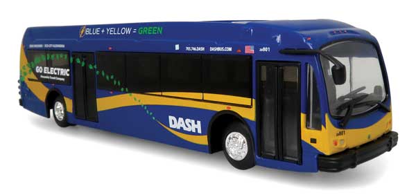 Iconic Replicas 870421 2020 Proterra ZX5 Electric Transit Bus - Assembled -- Alexandria Transit Co. Dash (blue, yellow, green), HO Scale